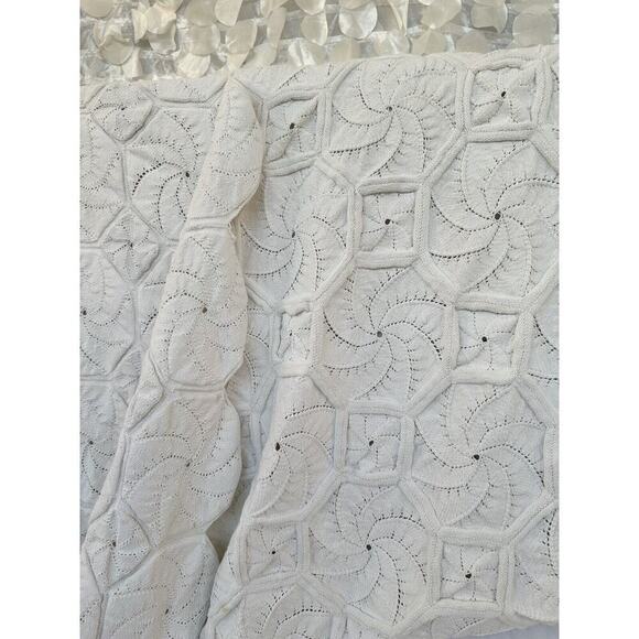 Handmade Knit Cream 100% COTTON blanket Coastal Textured Boho Pinwheel - Picture 4 of 7